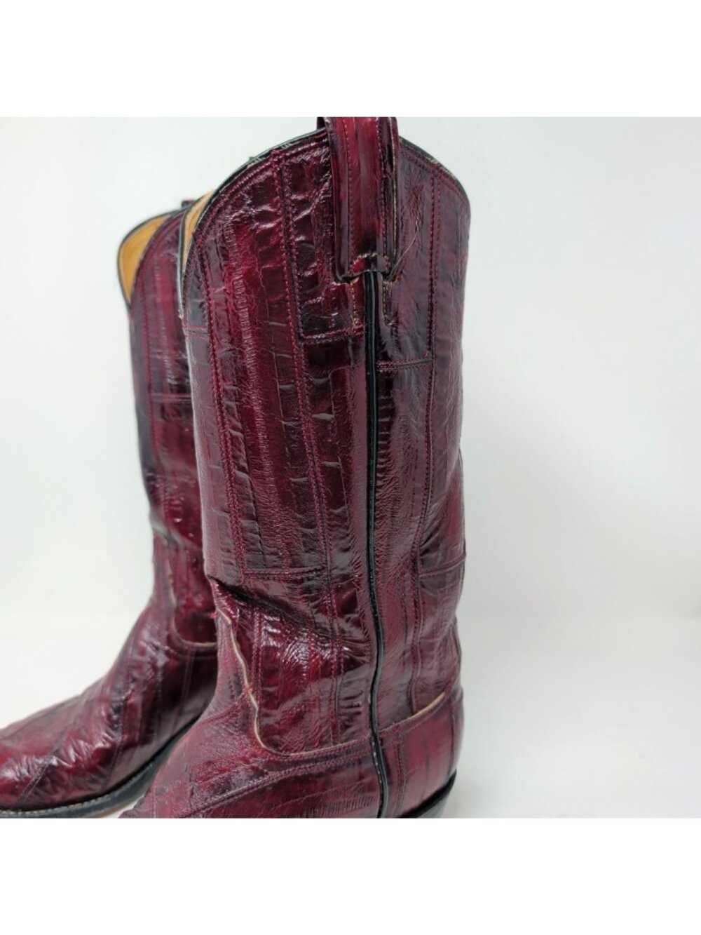 Vintage Tony Lama Boots 7.5 Red Eel Leather Western - Picture 2 of 10